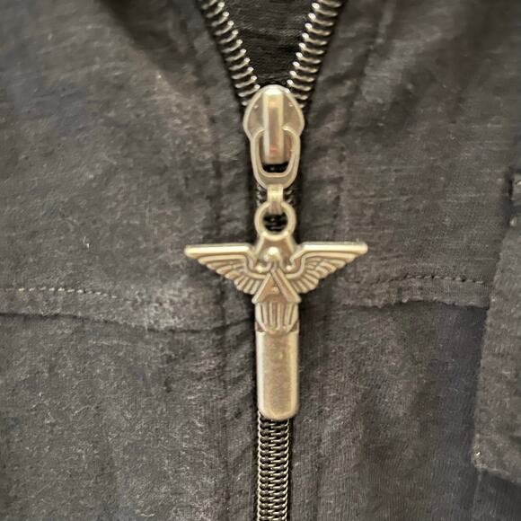 Vintage Avirex Black Cotton Zip-Up Flight Jacket Sz S Military Utility Epaulet - Picture 5 of 6